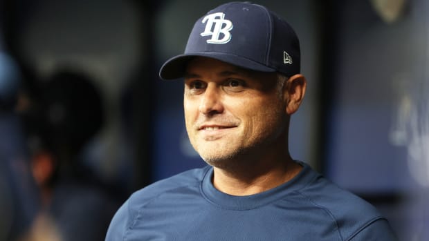 Sep 6, 2023; St. Petersburg, Florida, USA; Tampa Bay Rays manager Kevin Cash (16) looks on during the eighth inning against the Boston Red Sox at Tropicana Field. Mandatory Credit: Kim Klement Neitzel-USA TODAY Sports